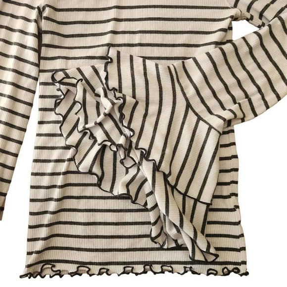WE the Free People size xs double bell sleeve Jersey Stretch white black striped - Picture 4 of 5